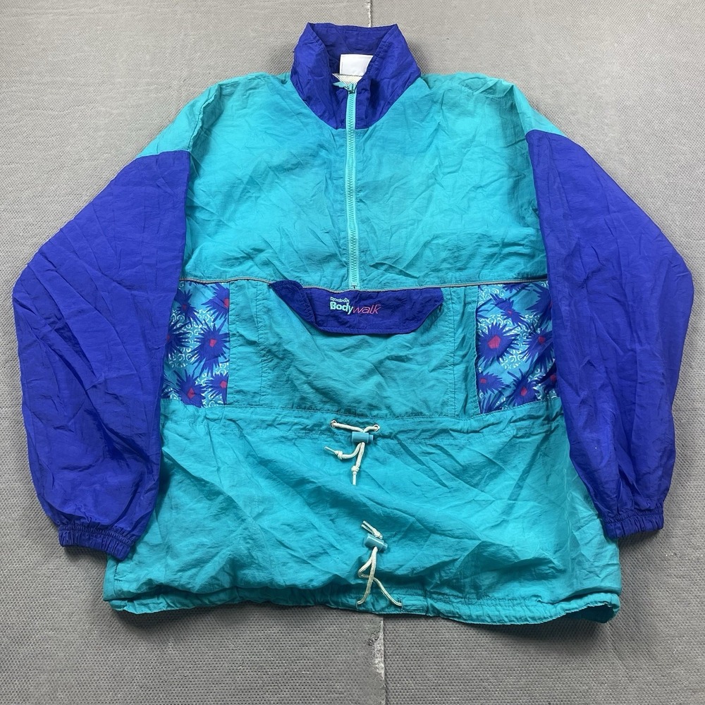 Vintage Reebok Body Walk Windbreaker Jacket Mens Medium Retro 90s Colorblock AOP
